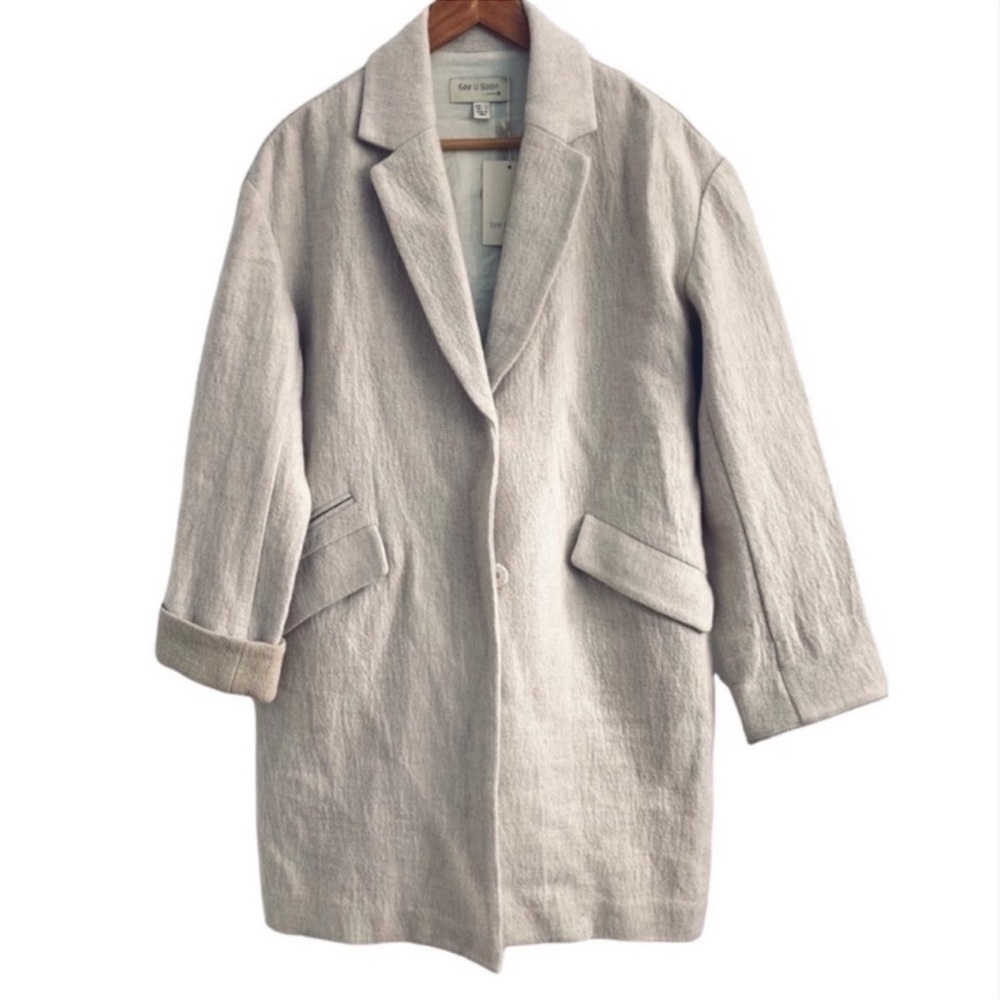 Anthropologie/See U Soon Oatmeal Wool Cotton Blend Coat - Picture 2 of 10